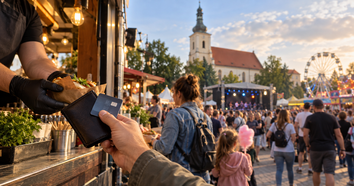 Fotorealistický ilustrační vizuál k Mostecké slavnosti, rodinnému rozpočtu a platbám v areálu
